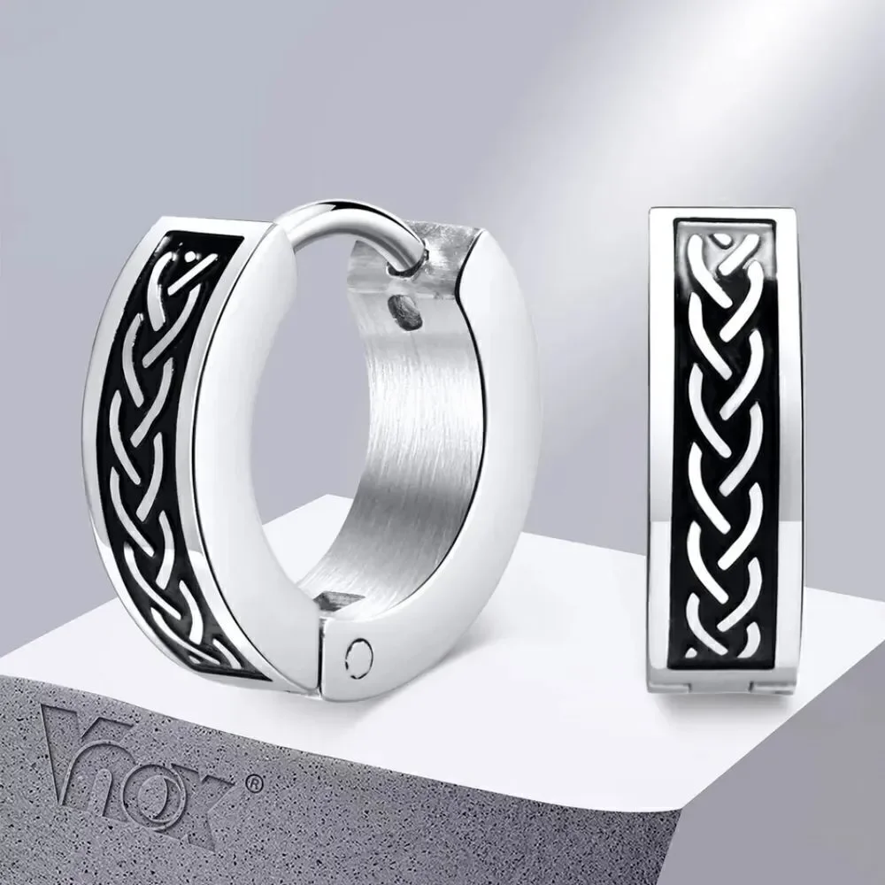 Viking Braid Stainless Hoop Earrings